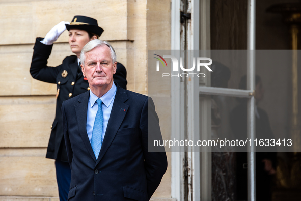 French PM Barnier welcomes Armenian PM Nikol Pashinyan. The meeting at the Hotel de Matignon, the PM's home, takes place within the framewor...