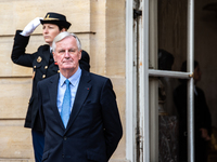 French PM Barnier welcomes Armenian PM Nikol Pashinyan. The meeting at the Hotel de Matignon, the PM's home, takes place within the framewor...