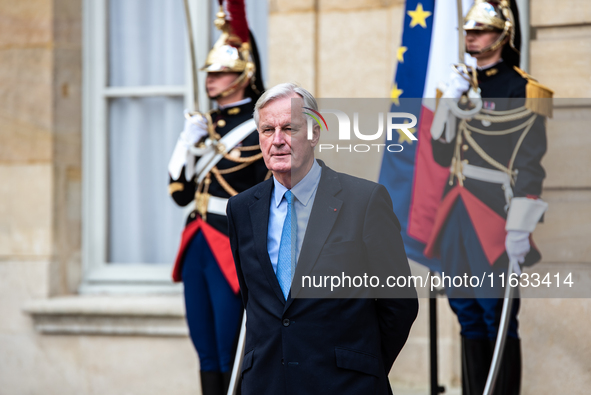 French PM Barnier welcomes Armenian PM Nikol Pashinyan. The meeting at the Hotel de Matignon, the PM's home, takes place within the framewor...