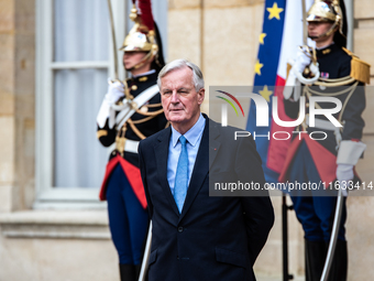 French PM Barnier welcomes Armenian PM Nikol Pashinyan. The meeting at the Hotel de Matignon, the PM's home, takes place within the framewor...