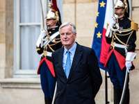 French PM Barnier welcomes Armenian PM Nikol Pashinyan. The meeting at the Hotel de Matignon, the PM's home, takes place within the framewor...