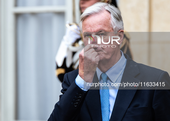 French PM Barnier welcomes Armenian PM Nikol Pashinyan. The meeting at the Hotel de Matignon, the PM's home, takes place within the framewor...