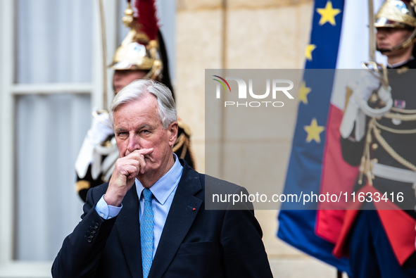 French PM Barnier welcomes Armenian PM Nikol Pashinyan. The meeting at the Hotel de Matignon, the PM's home, takes place within the framewor...