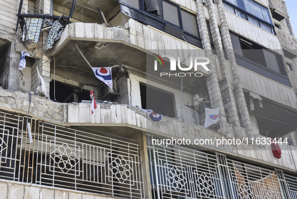 A view shows the destruction of the building and surrounding structures after Israeli warplanes hit a building for the Islamic Health Author...