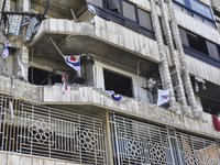 A view shows the destruction of the building and surrounding structures after Israeli warplanes hit a building for the Islamic Health Author...