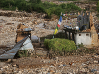 A view of the house damaged by the flood due to heavy rain in a village in Lalitpur district on the outskirts of Kathmandu, Nepal, on Octobe...