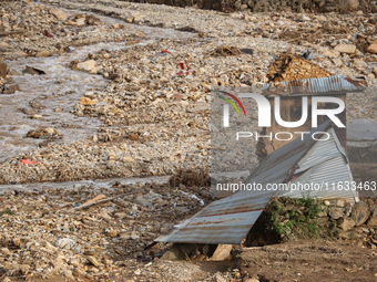 A view of the house damaged by the flood due to heavy rain in a village in Lalitpur district on the outskirts of Kathmandu, Nepal, on Octobe...