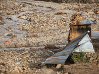 A view of the house damaged by the flood due to heavy rain in a village in Lalitpur district on the outskirts of Kathmandu, Nepal, on Octobe...