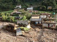 A view of the house damaged by the flood due to heavy rain in a village in Lalitpur district on the outskirts of Kathmandu, Nepal, on Octobe...