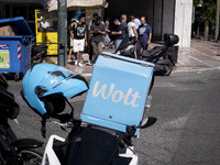 A Wolt delivery motorcycle is in the center of Athens, Greece, on October 3, 2024. Wolt is the second most popular delivery company in Greec...