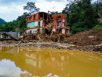 Salamdo River flooding damages homes in Patikharka of Kavrepalanchok District, Nepal, on October 3, 2024. Homes are severely damaged, with m...