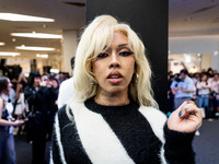 A Thai influencer greets fans during Day 2 of Bangkok International Fashion Week at Siam Paragon in Bangkok, Thailand, on October 3, 2024. (