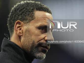 Manchester United former player Rio Ferdinand during the UEFA Champions League 2024/25 League Phase MD2 match between Aston Villa FC and FC...