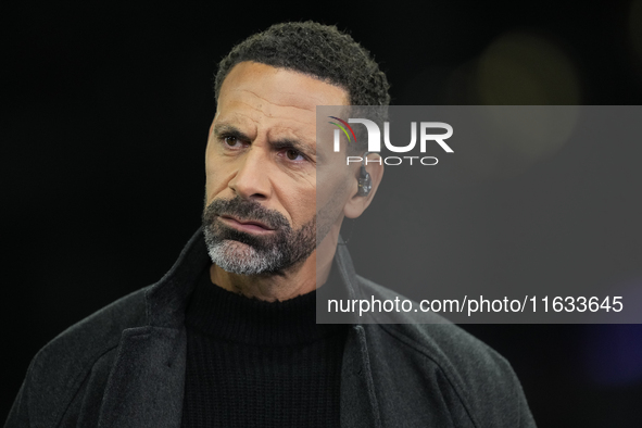 Manchester United former player Rio Ferdinand during the UEFA Champions League 2024/25 League Phase MD2 match between Aston Villa FC and FC...