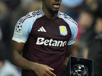 Jhon Duran centre-forward of Aston Villa and Colombia with MVP trophy after the UEFA Champions League 2024/25 League Phase MD2 match between...