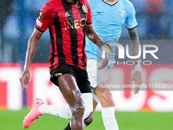 Hicham Boudaoui of OCG Nice and Matias Vecino of SS Lazio during the UEFA Europa League 2024/25 League Phase MD2 match between SS Lazio and...