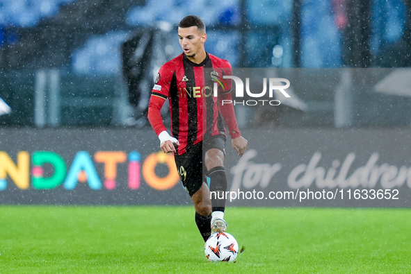 Badredine Bouanani of OCG Nice during the UEFA Europa League 2024/25 League Phase MD2 match between SS Lazio and OCG NIce at Stadio Olimpico...