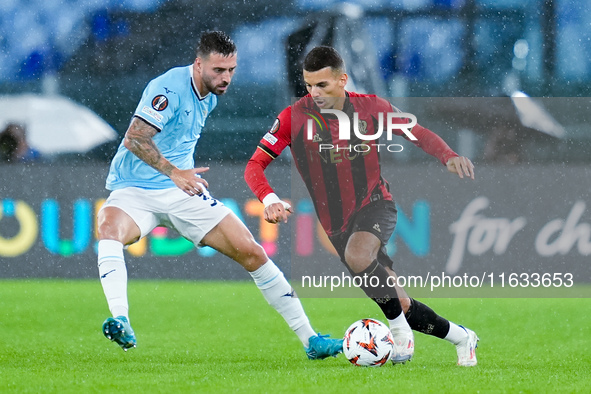 Badredine Bouanani of OCG Nice during the UEFA Europa League 2024/25 League Phase MD2 match between SS Lazio and OCG NIce at Stadio Olimpico...