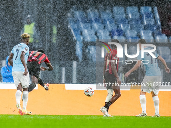 Jeremie Boga of OCG Nice scores first goal during the UEFA Europa League 2024/25 League Phase MD2 match between SS Lazio and OCG NIce at Sta...