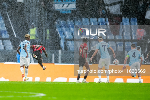 Jeremie Boga of OCG Nice scores first goal during the UEFA Europa League 2024/25 League Phase MD2 match between SS Lazio and OCG NIce at Sta...