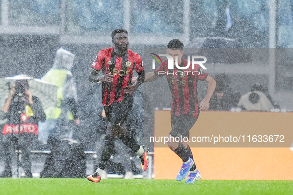 Jeremie Boga of OCG Nice celebrates after scoring first goal during the UEFA Europa League 2024/25 League Phase MD2 match between SS Lazio a...