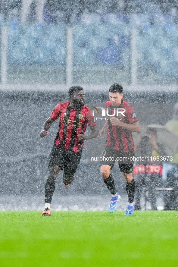 Jeremie Boga of OCG Nice celebrates after scoring first goal during the UEFA Europa League 2024/25 League Phase MD2 match between SS Lazio a...