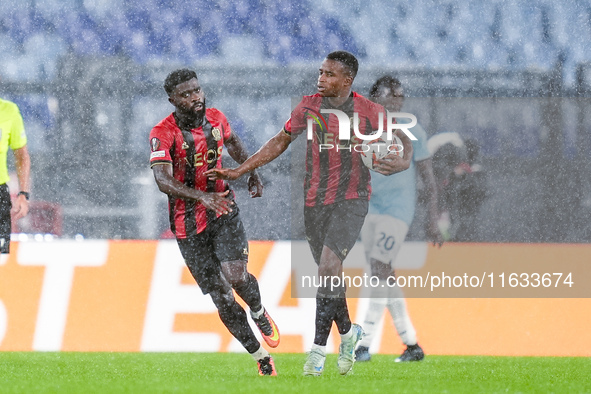 Jeremie Boga of OCG Nice celebrates after scoring first goal during the UEFA Europa League 2024/25 League Phase MD2 match between SS Lazio a...