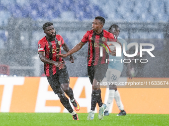 Jeremie Boga of OCG Nice celebrates after scoring first goal during the UEFA Europa League 2024/25 League Phase MD2 match between SS Lazio a...