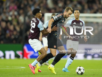 Harry Kane centre-forward of Bayern Munich and England and Ian Maatsen left-back of Aston Villa and Netherlandscompete for the ball during t...