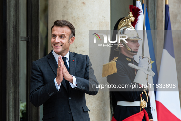 President of the French Republic Emmanuel Macron welcomes Mahamat Idriss Deby, President of the Republic of Chad, at the Elysee Palace in Pa...