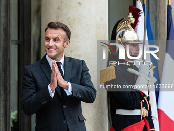 President of the French Republic Emmanuel Macron welcomes Mahamat Idriss Deby, President of the Republic of Chad, at the Elysee Palace in Pa...