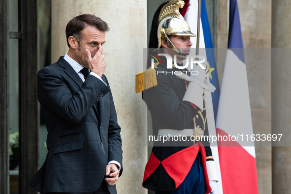 President of the French Republic Emmanuel Macron welcomes Mahamat Idriss Deby, President of the Republic of Chad, at the Elysee Palace in Pa...