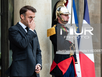 President of the French Republic Emmanuel Macron welcomes Mahamat Idriss Deby, President of the Republic of Chad, at the Elysee Palace in Pa...