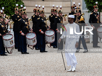 President of the French Republic Emmanuel Macron welcomes Mahamat Idriss Deby, President of the Republic of Chad, at the Elysee Palace in Pa...