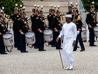 President of the French Republic Emmanuel Macron welcomes Mahamat Idriss Deby, President of the Republic of Chad, at the Elysee Palace in Pa...