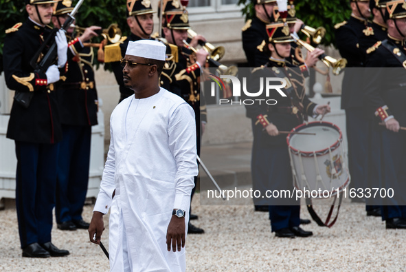 President of the French Republic Emmanuel Macron welcomes Mahamat Idriss Deby, President of the Republic of Chad, at the Elysee Palace in Pa...