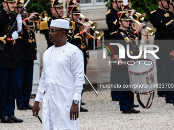 President of the French Republic Emmanuel Macron welcomes Mahamat Idriss Deby, President of the Republic of Chad, at the Elysee Palace in Pa...