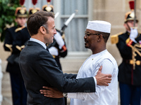 President of the French Republic Emmanuel Macron welcomes Mahamat Idriss Deby, President of the Republic of Chad, at the Elysee Palace in Pa...