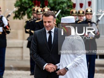 President of the French Republic Emmanuel Macron welcomes Mahamat Idriss Deby, President of the Republic of Chad, at the Elysee Palace in Pa...