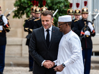 President of the French Republic Emmanuel Macron welcomes Mahamat Idriss Deby, President of the Republic of Chad, at the Elysee Palace in Pa...