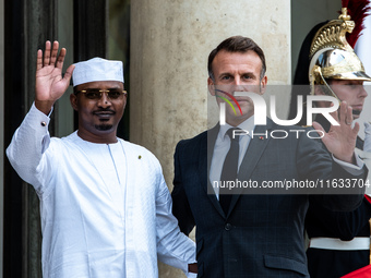 President of the French Republic Emmanuel Macron welcomes Mahamat Idriss Deby, President of the Republic of Chad, at the Elysee Palace in Pa...