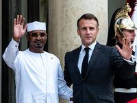 President of the French Republic Emmanuel Macron welcomes Mahamat Idriss Deby, President of the Republic of Chad, at the Elysee Palace in Pa...