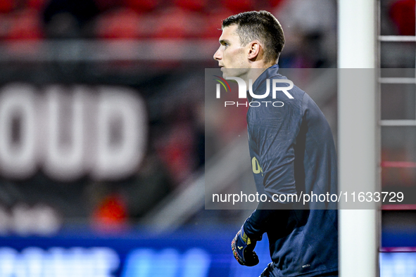 Fenerbahce goalkeeper Dominik Livakovic participates in the match between Twente and Fenerbahce at the Grolsch Veste for the UEFA Europa Lea...