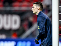 Fenerbahce goalkeeper Dominik Livakovic participates in the match between Twente and Fenerbahce at the Grolsch Veste for the UEFA Europa Lea...