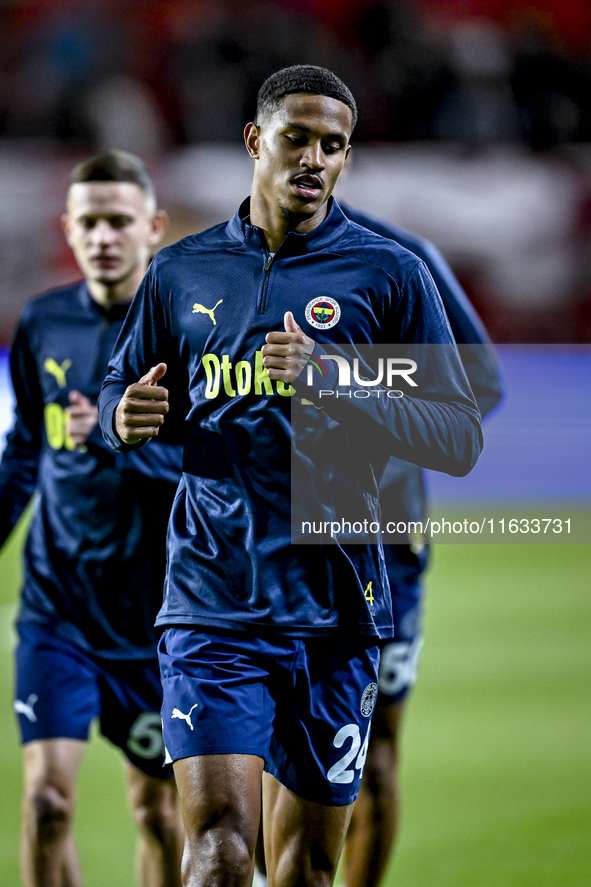 Fenerbahce defender Jayden Oosterwolde plays during the match between Twente and Fenerbahce at the Grolsch Veste for the UEFA Europa League...