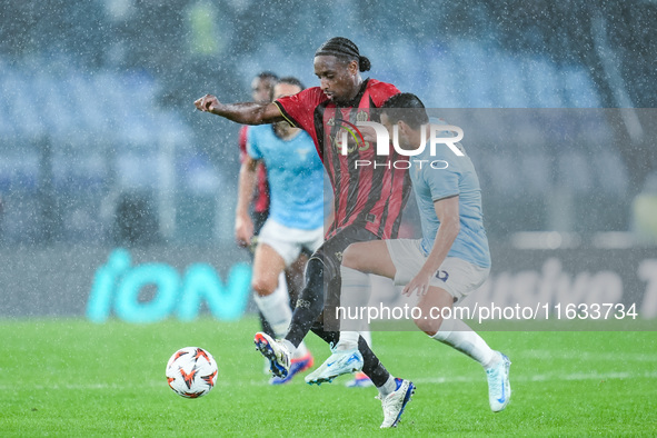 Pablo Rosario of OGC Nice and Pedro of SS Lazio compete for the ball during the UEFA Europa League 2024/25 League Phase MD2 match between SS...