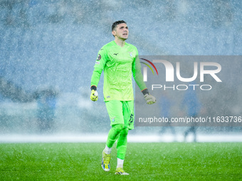 Christos Mandas of SS Lazio celebrates after Taty Castellanos of SS Lazio scored third goal during the UEFA Europa League 2024/25 League Pha...