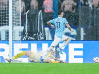 Marcin Bulka of OGC Nice commits a penalty kick foul on Taty Castellanos of SS Lazio during the UEFA Europa League 2024/25 League Phase MD2...