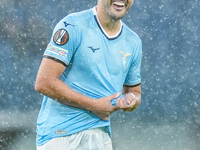 Pedro of SS Lazio wrings out his rain-soaked shirt during the UEFA Europa League 2024/25 League Phase MD2 match between SS Lazio and OGC Nic...