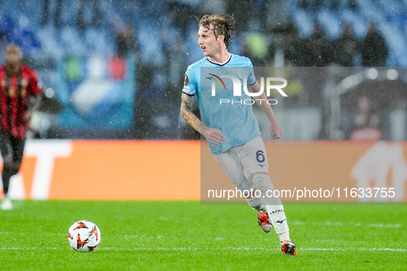 Nicolo' Rovella of SS Lazio during the UEFA Europa League 2024/25 League Phase MD2 match between SS Lazio and OGC Nice at Stadio Olimpico on...